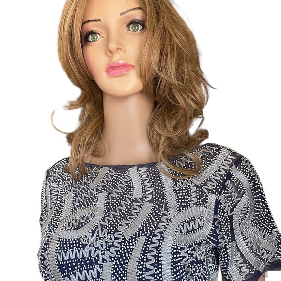 JS Collections Navy and Silver Beaded Dress - Picture 12 of 16